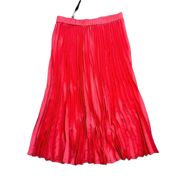 NWT J.Crew Factory Women's Medium Pink/Coral Pleated Elastic Waist Midi Skirt - Picture 7 of 7